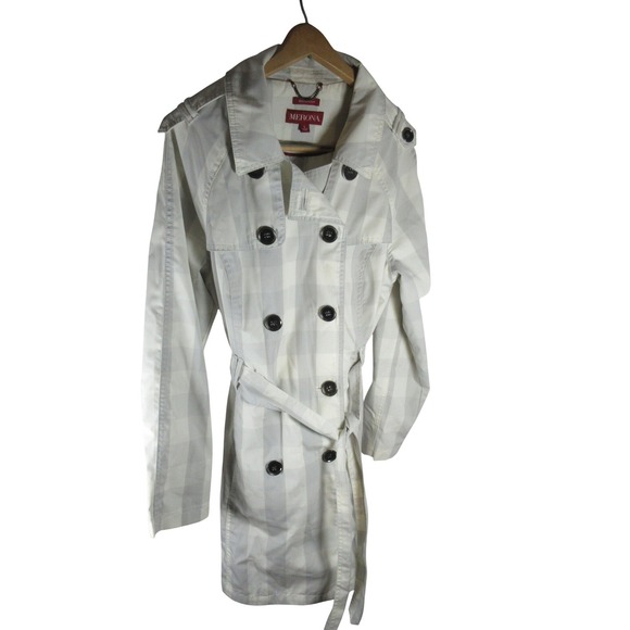 Merona Jackets & Blazers - Merona Womens Plaid Trench Coat Cream Gray Water Repellent Double Breasted L
